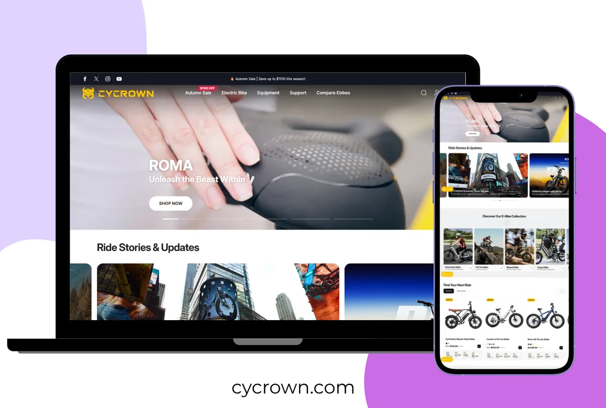 Cycrown website shown on desktop and mobile